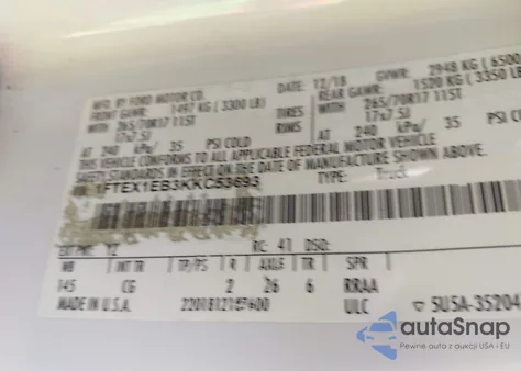 2019 Ford F-150 Xl z USA, uszkodzony, nr VIN 1FTEX1EB3KKC53693